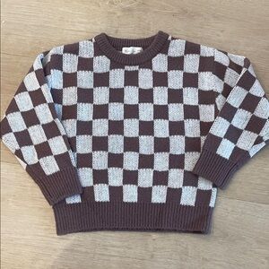 Rylee + Cru Checkered Crewneck Sweater in Brown and White